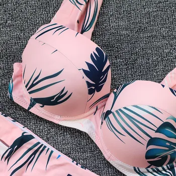 2021 Høj Talje Pink Print Bikini Push Up Badetøj Kvinder Bøjle Badedragten Kvindelige Bikinier Stropper Badetøj Badetøj