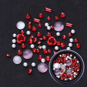 Nye Lyse Perle med Rhinestone Flower design Legering Nail Art Dekorationer Glitter DIY 3D Nail Vedhæng Smykker