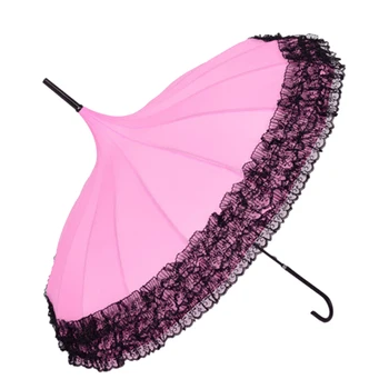 NY Nyhed Lange Håndtag Vindtæt Paraply Solen Regn Bruge 16 Ribben Blonder Design Pagode Type Elegant 2926