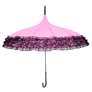 NY Nyhed Lange Håndtag Vindtæt Paraply Solen Regn Bruge 16 Ribben Blonder Design Pagode Type Elegant