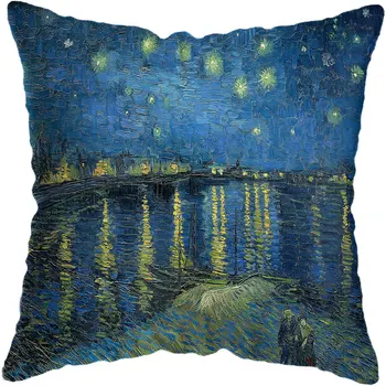 Van Gogh-Maleri pudebetræk Sofa Hjem Dekorative pudebetræk Solsikke selvportræt stjernehimmel Print Pudebetræk 45x45cm