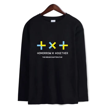 Kpop TXT logo print tshirt o neck langærmet t-shirt til foråret unisex mode løs k-pop-t-shirt 5 farver toppe, t-shirt