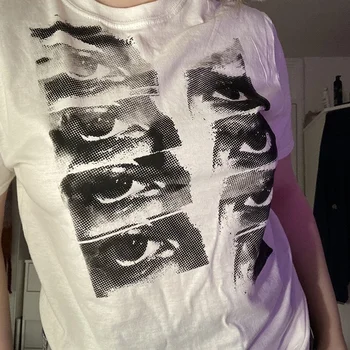 Grunge Æstetiske Gotisk Punk T-Shirts Hvid Kvinder Sommer Grafisk Print Crop Tops Slank Korte Ærmer Fashion Alt Tøj 31757