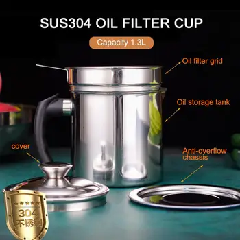 Multi-funktion Rustfrit Stål Olie Filter Pot Container Kande Opbevaring Kan Med Filter Madlavning Pot Olie Til Husholdningsbrug Køkken Værktøj