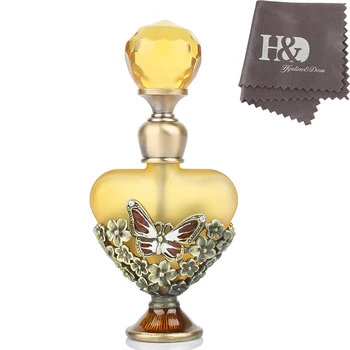 H&D 5ML Vintage Butterfly Tin og Glas Parfume Flaske med Diamant Retro Flaske Gaver til Kvinder,Tom Genpåfyldelig Flaske