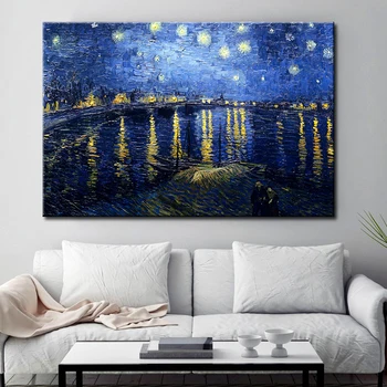 Berømte Maleri af Van Gogh stjernehimmel Over Rhône-Plakat og Print Væg Kunst Billedet Lærred Malerier Stue Indretning Cuadros 32306
