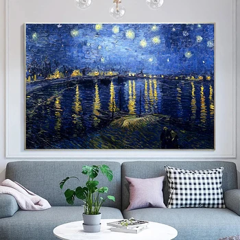 Berømte Maleri af Van Gogh stjernehimmel Over Rhône-Plakat og Print Væg Kunst Billedet Lærred Malerier Stue Indretning Cuadros
