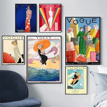 Vogues Dame Vintage Plakater Kunst Malerier Retro Væg Billeder Mode Kvinden Rider på Månen Print Væggen Hjem Room Dekoration 32379