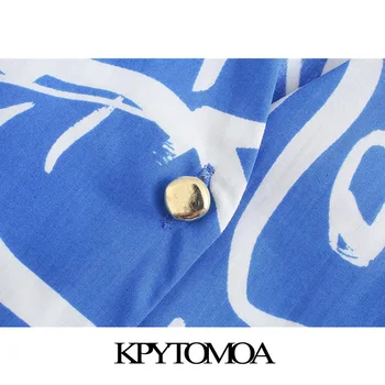 KPYTOMOA Kvinder 2021 Chic Mode Med Metal Knapper Trykt Udstyret Mini Kjole Vintage V-Hals, Korte Ærmer Kvindelige Kjoler Mujer 33293