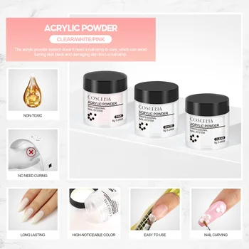 COSCELIA Akryl Negle Kit Manicure Sæt Til Nail Alle Til Manicure Værktøjer Akryl Pulver Flydende Børste Med Bore Maskine Lampe Sæt