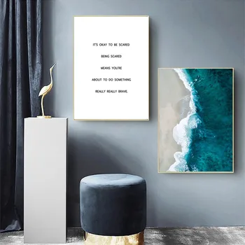 Blue Ocean Blomst Væg Plakat Skandinavisk Kunst Lærred Maleri Plakat og Print til Værelse Dekoration Billede Sea Beach Landskab 33794