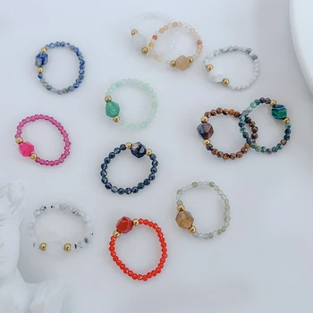 Boheme Søde Farverige natursten Ring Krystal Glas Ringe Håndlavede Smykker til Piger 2021 Nye Mode Elastiske Reb for Kvinder