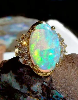Milangirl Gyldne Fashion Oval Opal Farve Ring, Fashionable Udsøgte Smykker til kvinder ringe