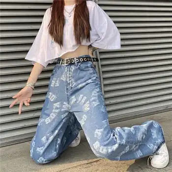 Retro Vasket Jeans Kvinder ' s High Street Tendens Udskrivning af Lys-Farvede Jeans Harajuku Stil Afslappet Pendler Bukser Mænds Bukser 3399
