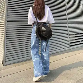 Retro Vasket Jeans Kvinder ' s High Street Tendens Udskrivning af Lys-Farvede Jeans Harajuku Stil Afslappet Pendler Bukser Mænds Bukser
