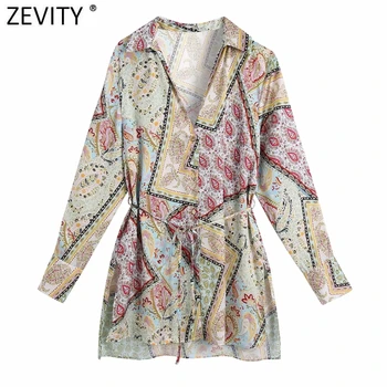 Zevity Kvinder Vintage Klud Patchwork Paisley Print Kimono Bluse Kvindelige Lange Ærmer Casual Split-Shirts Smarte Blusas Toppe LS9496