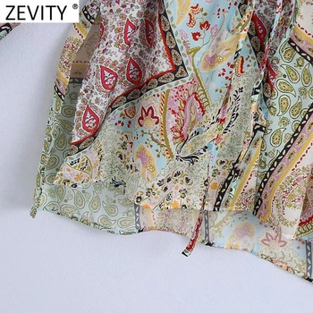 Zevity Kvinder Vintage Klud Patchwork Paisley Print Kimono Bluse Kvindelige Lange Ærmer Casual Split-Shirts Smarte Blusas Toppe LS9496