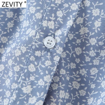 Zevity Nye Kvinder Vintage Blomster Print Hem Bandage Kort Bluse Kvindelige Lange Ærmer Breasted Shirt Roupas Smart Chemise Toppe LS9083