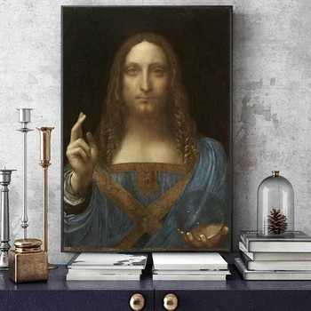 Salvator Mundi Væg Kunst Billedet Lærred Reproduktioner af malerier Af Leonardo Da Vincis Berømte Plakater og Prints Cuadros Home Decor 34564