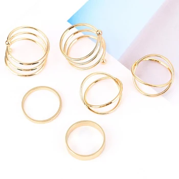 6stk Sæt Vintage Geometriske Smykker Ring Sæt Cirkel Bohemia Guld Farve, Ringe, Smykker Kvinder 2020