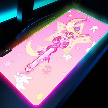 Rgb Musemåtte Animationsfilm Pink Kawaii Computer Mat Stor musemåtte Bruser Pad Gummi Pad Tastatur Pad Gamer Mus og Mat
