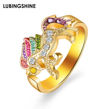 Nye Trendy Unicorn Ring Farverige Krystal Søde Pony Åbning Justerbar Finger Ringe Til Kvinder Girl Guld Farve Charme Smykker Gaver