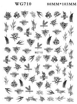 1 Ark Nail Art Stickers Abstrakte Blomster, Blade Linjer Doodle Selvklæbende Nail Art Dekorationer Nail Decals Tilbehør Engros