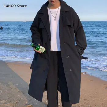 Koreansk Stil Trench Coat Mænds Mode Afslappet Oversize Lang Frakke Mænd Streetwear Løs Windbreaker Jakke Herre Frakke M-2XL