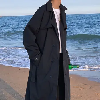Koreansk Stil Trench Coat Mænds Mode Afslappet Oversize Lang Frakke Mænd Streetwear Løs Windbreaker Jakke Herre Frakke M-2XL