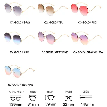 Overdimensionerede Uindfattede Gradient Solbriller Kvinder 2021 Nye Mode Runde Klare Sol Briller Nuancer Kvindelige Rejse Brillerne UV400 36263