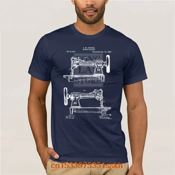 2020 Sommeren Nye Ankomst Casual Sports kortærmet t-shirt i Bomuld Vintage Singer symaskine Patent Print t-shirt 36420