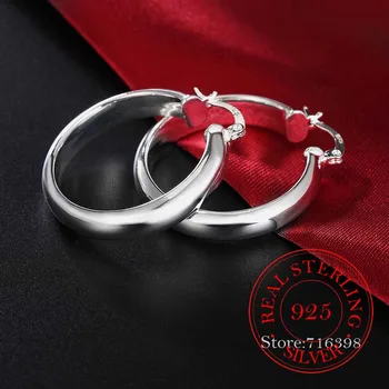 925 Sterling Sølv Hoop Øreringe Mode koreanske Stor Glat Cirkel Vintage Øreringe til Kvinder bryllupsfest Smykker Gave 2020 3648