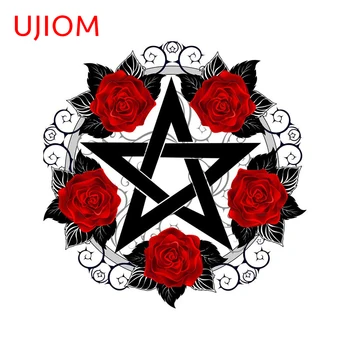 UJIOM Pentagram med Røde Roser, Badeværelse Døren Mærkat Børns Soveværelse Indretning Vandtæt Vinyl Wall Stickers Tapet