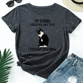 Jeg er Ked af, at jeg Kaldte Dig Kat Animal Pet Graphic Tee Toppe Kvinder kortærmet Crewneck Sommer Bomuld T-Shirts Kvindelige Tøj Shirt