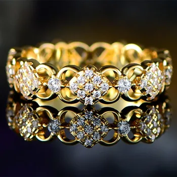 Udsøgte Gyldne Hule Blomst Micro Zircon Ring for Kvinder, Party, bryllup Bryllup forlovelsesfest Smykker Tilbehør