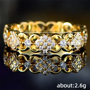 Udsøgte Gyldne Hule Blomst Micro Zircon Ring for Kvinder, Party, bryllup Bryllup forlovelsesfest Smykker Tilbehør