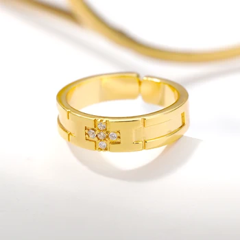 Mode På Tværs Af Jesus Kristus Justerbar Ring Christian Herrens Bøn Crystal Zircon Til Kvinder, Mænd Gotisk Punk Guld Ring Smykker 37795