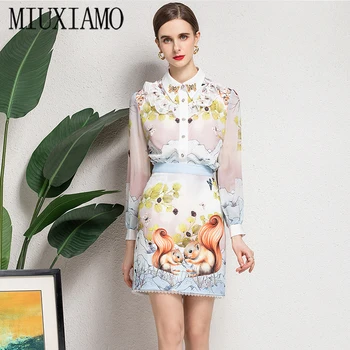 MIUXIMAO Bedste Kvalitet 2021 Kontor Dame SpringTwinset Elegante Half Sleeve Top Luksus Blomst egern Print Passer til Kvinder Vestido
