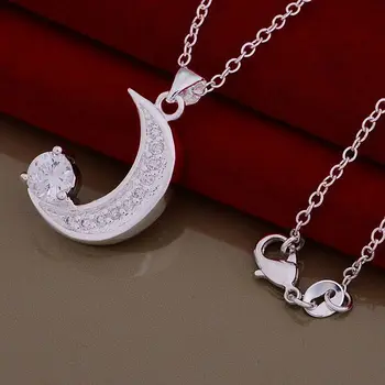 An1005 Hot 925 Sterling Sølv Halskæde 925 Sølv Mode Smykker Vedhæng Crescent Moon Indlagt Med Sten /hoiaqfpa Bsuakkba 38029