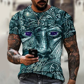 2021 Nye Sommer Casual Toppe Vintage Kriger Avatar Print Oversize Mænd T-shirt Kort Ærme O-Hals Fashion Streetwear til Mænd T-Shirt 38047