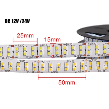 5M LED Strip Light 12V 24V Høje Lyse Dobbelt Række SMD2835 240Leds Fleksibel Tape Vandtæt LED Stripe Bånd Varme Naturlige Hvidt
