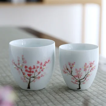 Japansk-stil Keramiske glas vand Fersken Blomstre Mønster Meditation Cup Bærbare Rejse Te-Skålen Pu ' Master Cup Håndlavet Te Sæt 38207