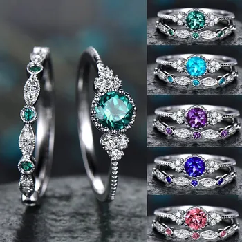 Kvinders Mode Diamant Ringe kvindelige Par luksus sølv krystal smykker sæt 1 Par Ringe Størrelse 5-10 кольца парные bijoux femme