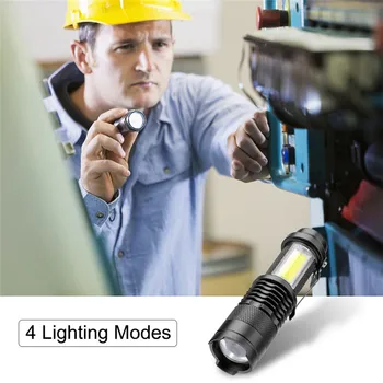 LED Lommelygte Mini Torch COB LED Lampe AA 14500 Sort 4000LM Vandtæt LED Lommelygte Zoom LED Lommelygte Kontrol Lampe 38683
