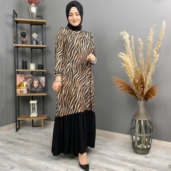 Arabisk Kjoler Til Kvinder Foråret Efteråret 2021 Gyldne Bånd Patchwork O-Hals Lange Ærmer Maxi Kjole Muslimske Tyrkiske Tøj Abaya 390