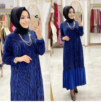 Arabisk Kjoler Til Kvinder Foråret Efteråret 2021 Gyldne Bånd Patchwork O-Hals Lange Ærmer Maxi Kjole Muslimske Tyrkiske Tøj Abaya