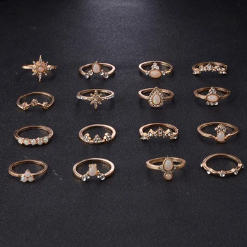 16Pcs/Set Boho Vintage Ild Opal Finger Ring Sæt Bryllup Gaver Smykker til Kvinder