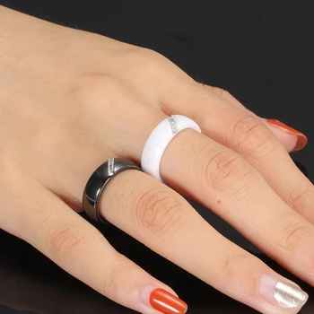 NIBASTAR Mode 6mm Sort Hvid Keramik Ring For Kvinder Indlagt Sten, Krystal Komfort vielsesringe Engagement Mærke Smykker