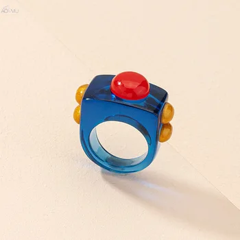 AOMU 1PC 2021 Mode Nye Candy Farve Gennemsigtig Harpiks Geometriske Uregelmæssige Store Ringe til Kvinder, Piger Smarte Ringe, Smykker Gaver 42923