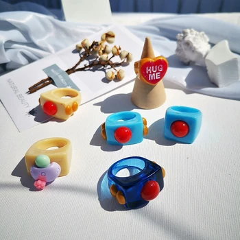 AOMU 1PC 2021 Mode Nye Candy Farve Gennemsigtig Harpiks Geometriske Uregelmæssige Store Ringe til Kvinder, Piger Smarte Ringe, Smykker Gaver